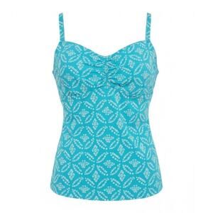 Lands’ End Teal Blue Geometric Tankini Top Swim 6 DD Pool Party Summer Modest